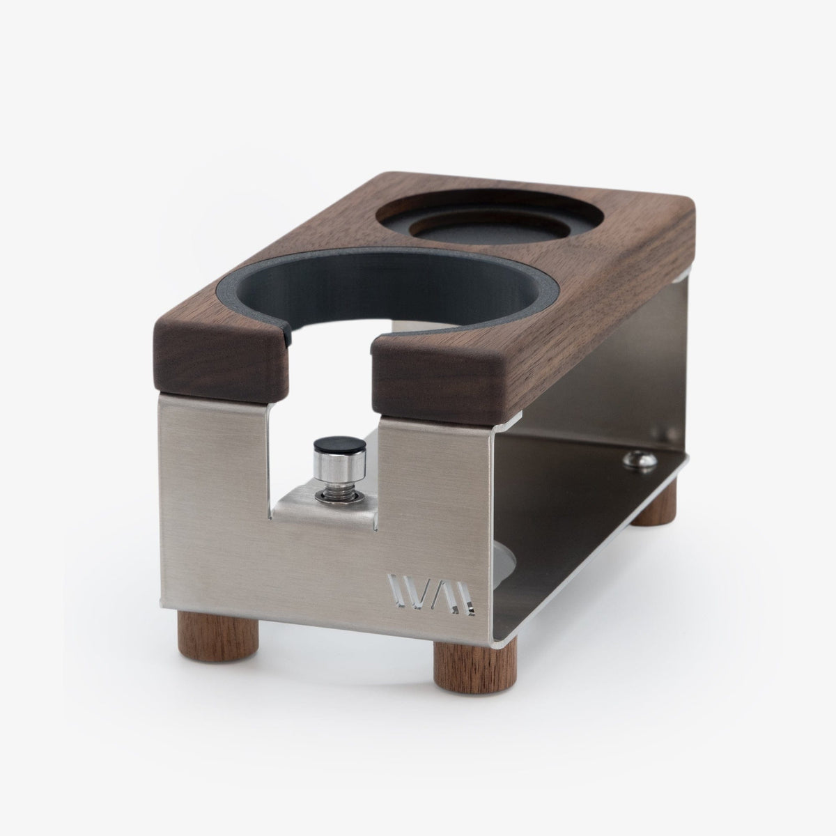 Tamperstation LANG von Wiedemann mit Ring und Tamper-Stand Tamper Station Wiedemann Manufaktur Edelstahl Nussbaum - rhiinland.com