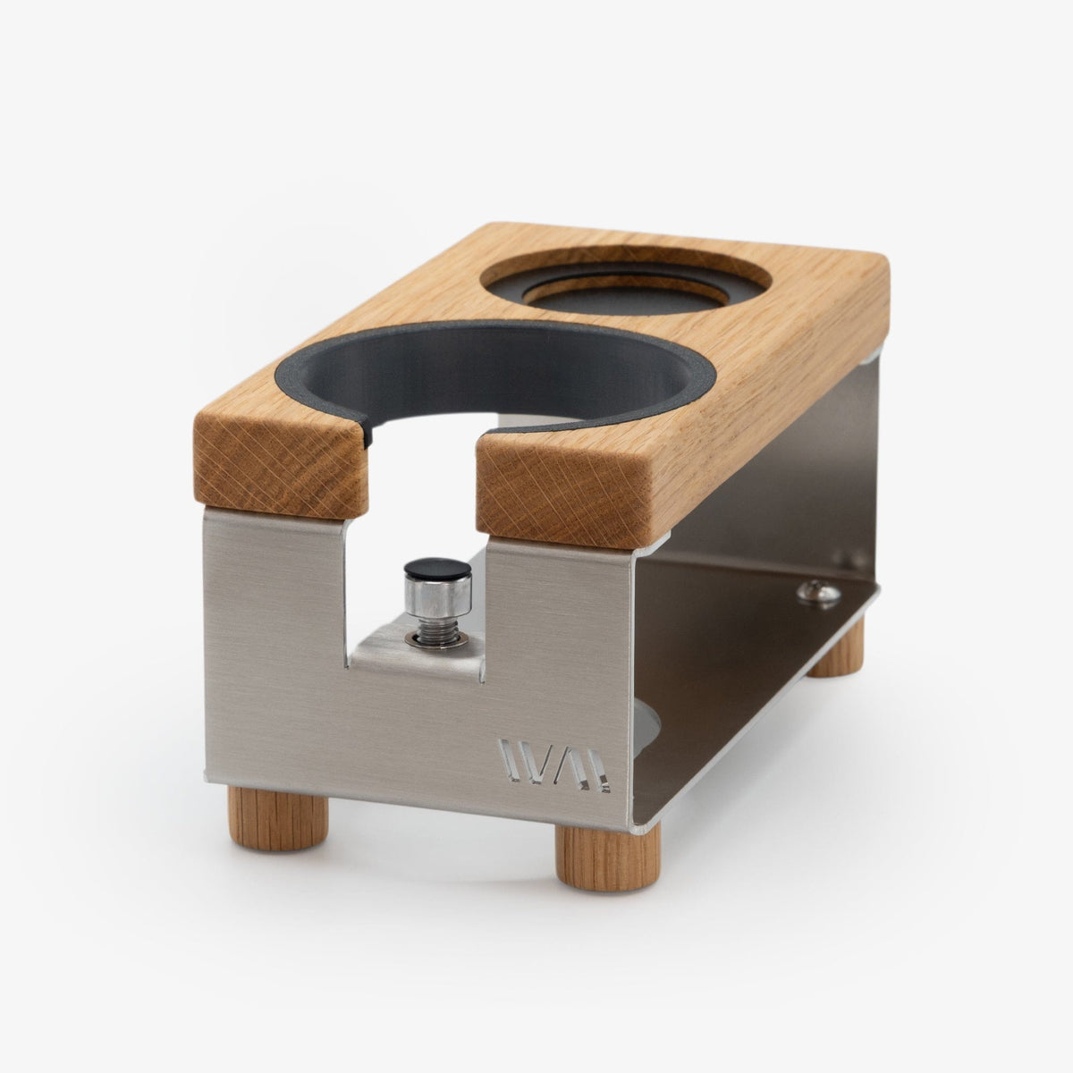 Tamperstation LANG von Wiedemann mit Ring und Tamper-Stand Tamper Station Wiedemann Manufaktur Edelstahl Eiche - rhiinland.com
