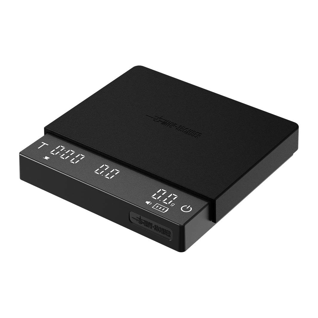 MHW-3BOMBER Cube Coffee Scale Mini 3.0 Pro in Schwarz mit Display für Zeit, Durchfluss und Gewicht