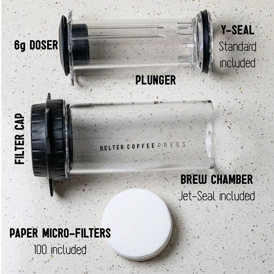 Delter Coffee Press – Volle Geschmackskontrolle in Clear & Grey Limited Edition Kaffee mobil Delter Coffee - rhiinland.com