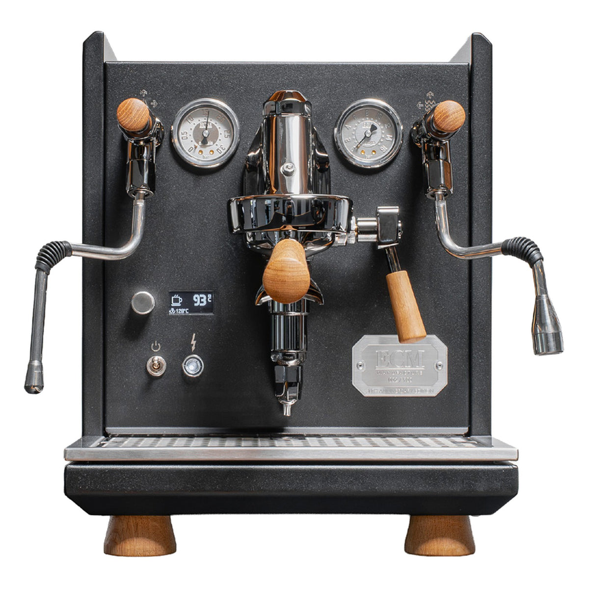 ECM Synchronika II 30th Anniversary Edition: Schwarz matt mit Eichenholzgriffen und -füßen, nummerierte Plakette - rhiinland.com