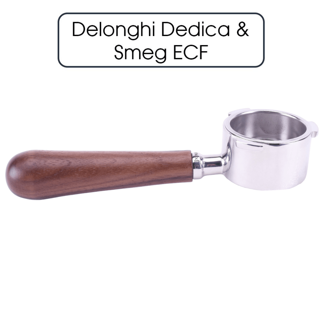 JoeFrex Siebträger Walnuss für Delonghi Dedica & Smeg ECF – 1er oder 2er Auslauf oder Bodenlos Siebträger JoeFrex Bodenlos - rhiinland.com