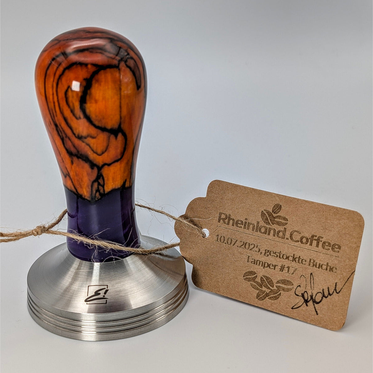 Epoxy Elegance Tamper #17 – Gestockte Buche & Petrolblau Tamper EMMERICH Art - rhiinland.com