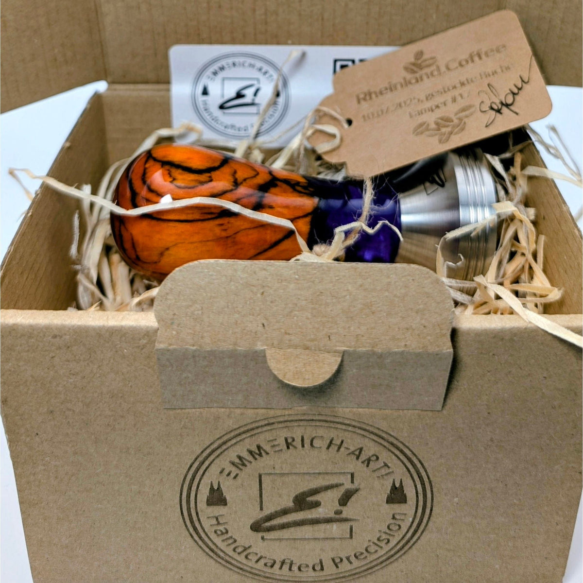 Epoxy Elegance Tamper #17 – Gestockte Buche & Petrolblau Tamper EMMERICH Art - rhiinland.com