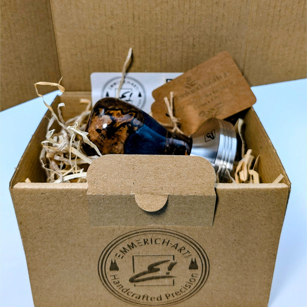 Epoxy Elegance Tamper #20 – Gestockte Buche & Tiefblau Tamper EMMERICH Art - rhiinland.com