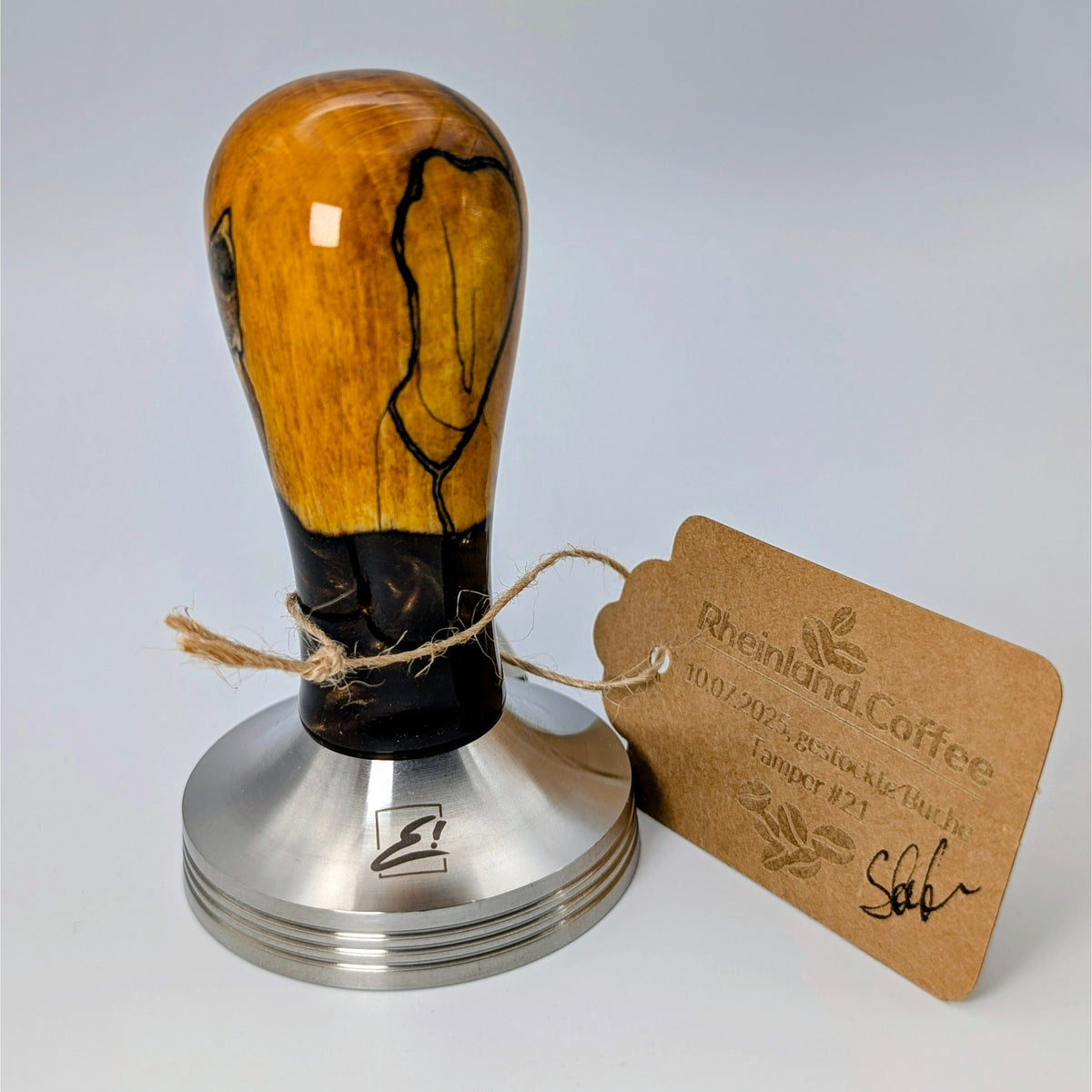 Epoxy Elegance Tamper #21 – Gestockte Buche & Black Resin | Emmerich Art Tamper EMMERICH Art - rhiinland.com
