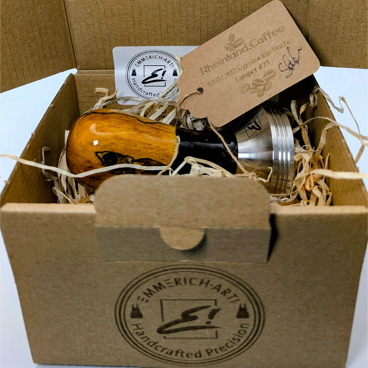 Epoxy Elegance Tamper #21 – Gestockte Buche & Black Resin | Emmerich Art Tamper EMMERICH Art - rhiinland.com
