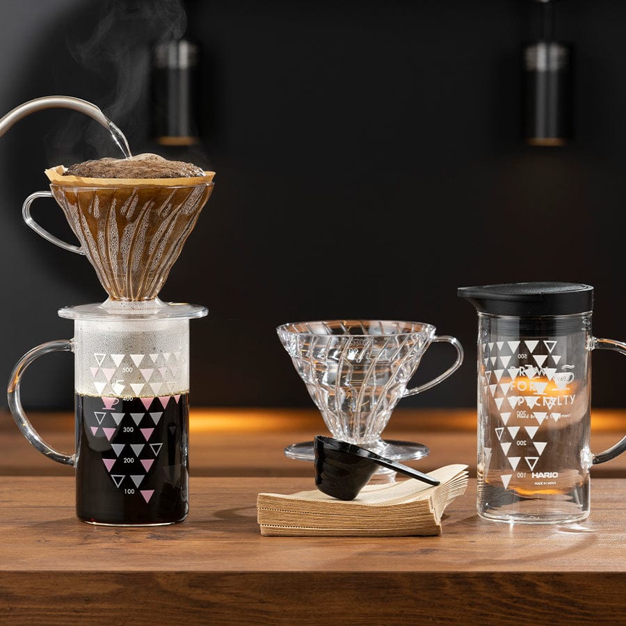 Hario V60 Dripper & Thermo Color Server Set 02 - Clear Handfilter Hario - rhiinland.com