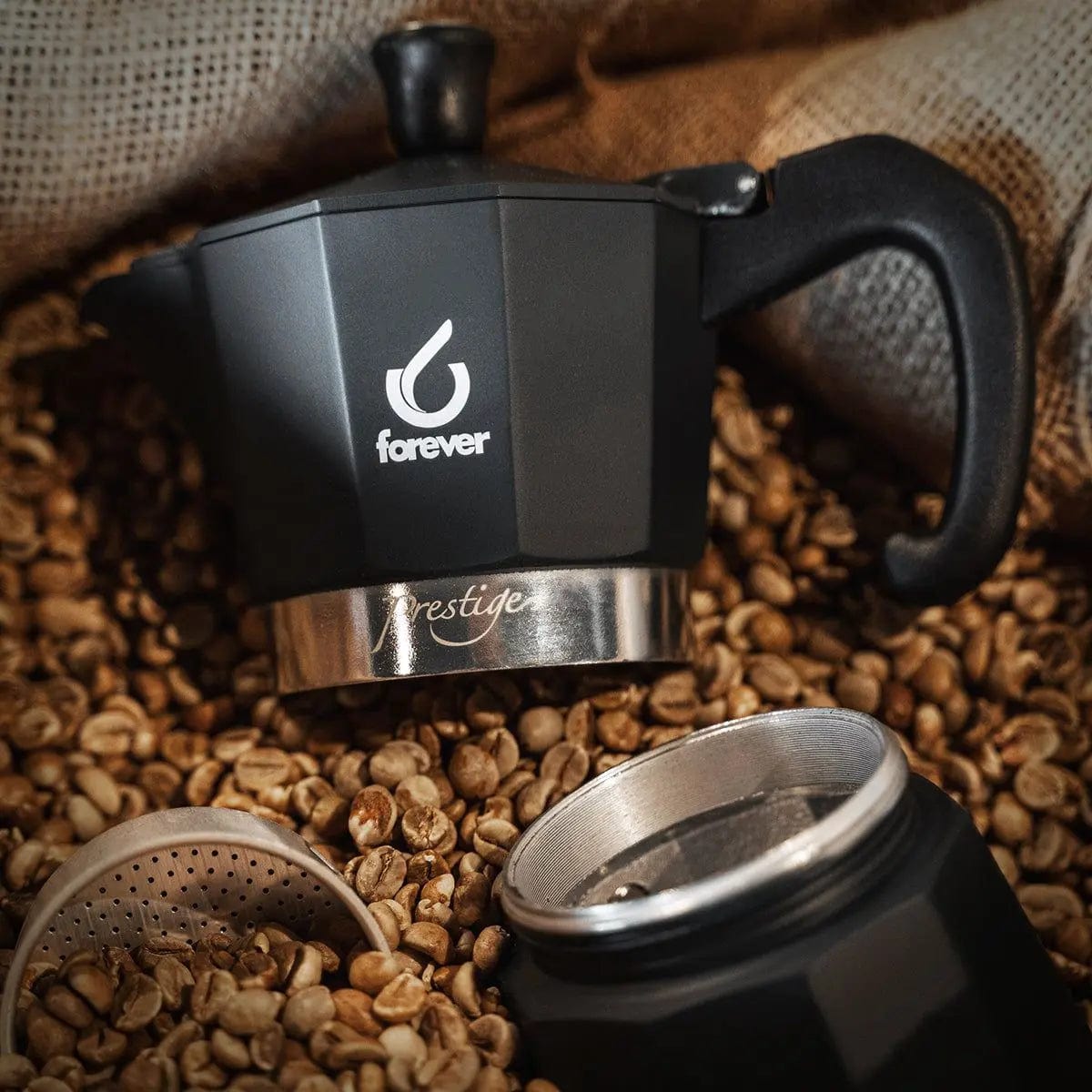 Moka Prestige Noblesse - Mokkakanne - Schwarz und Aluminium 2 Tassen Mokkakanne Forever - rhiinland.com