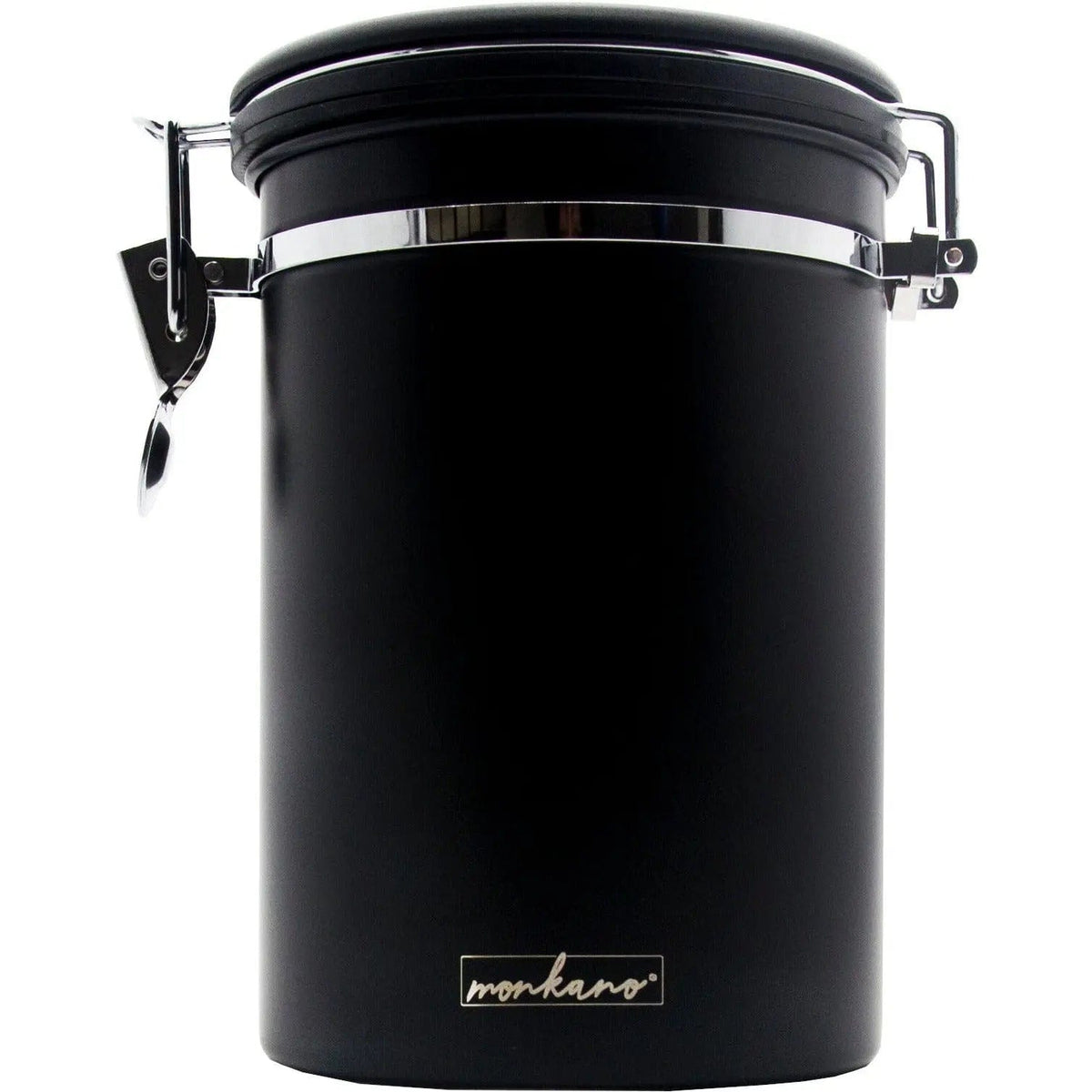 Kaffeedose "Monza" 850 ml Edelstahl schwarz mit Aromaventil Bohnenbehälter monkano - rhiinland.com