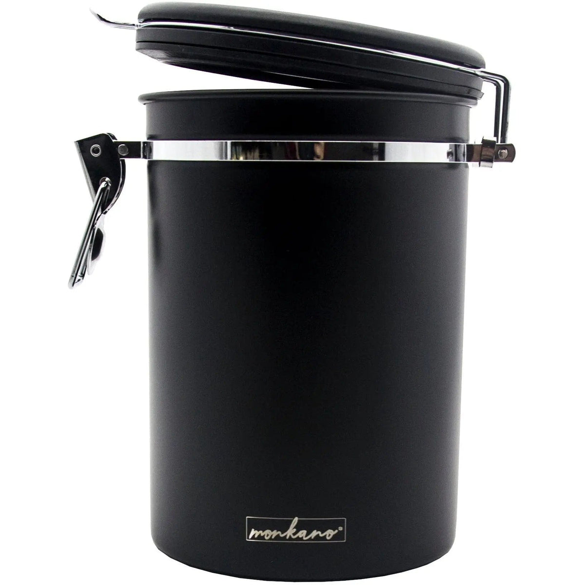 Kaffeedose "Monza" 850 ml Edelstahl schwarz mit Aromaventil Bohnenbehälter monkano - rhiinland.com