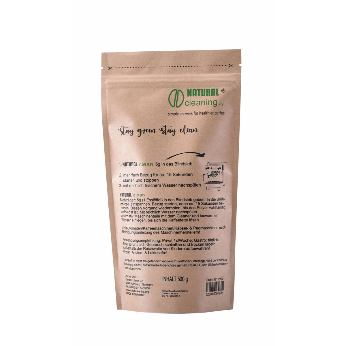 NATURAL clean 500g Kaffeemaschinen Reiniger aus Naturprodukten Blindsiebreinigung Reiniger und Entkalker JoeFrex - rhiinland.com